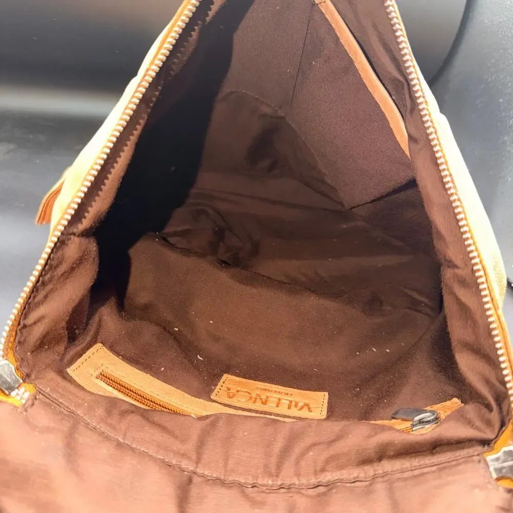 Vilenca Holland Leather Backpack Tan Pebbled Travel Laptop Bag 13x12x6
